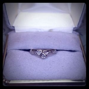 FINAL 💎 10k Gold Ring w. Diamonds Two Hearts sz 7